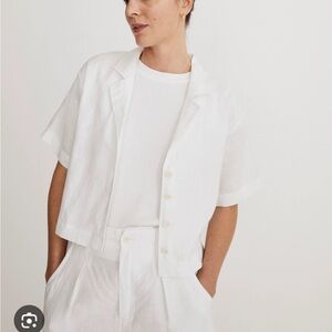 Madewell short sleeve white linen top